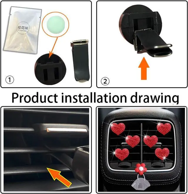 Alt view image 7 of 7 - Bling Heart Air Vent Clips, 6 Pcs Red Heart Car Air Fresheners, Diamond Car Interior Decor Charm + Cute Sunflower Mask Hook