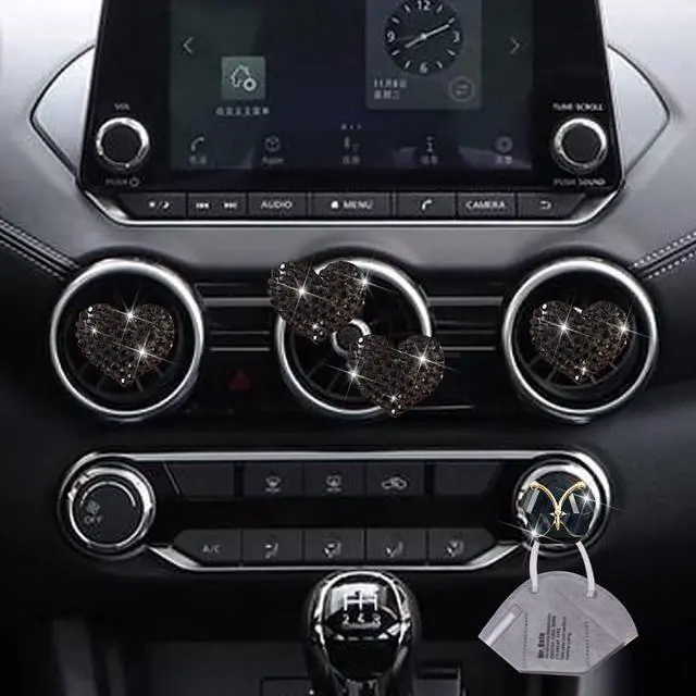 Alt view image 5 of 7 - Black Heart Air Vent Clips, 4 Pcs Bling Heart Air Fresheners Vents Clips Diamond Car Interior Decor Charm Cute Car Accessories + Cute Butterfly Mask Hook
