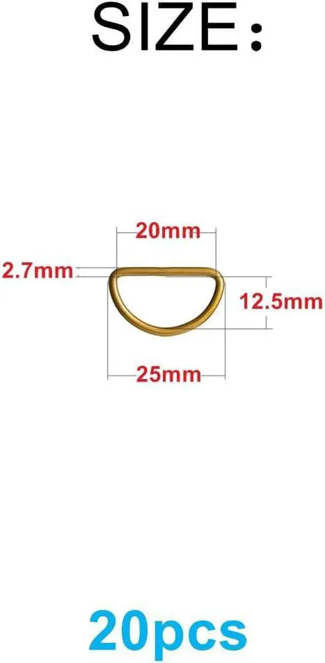 Alt view image 2 of 7 - 20pcs 3/4"(20mm) D Rings Welded Strong Metal Bronze Semi-Circular D Ring for Pet Collars Hardware Bags Ring Buckle Strap Hand DIY Sewing Accessories