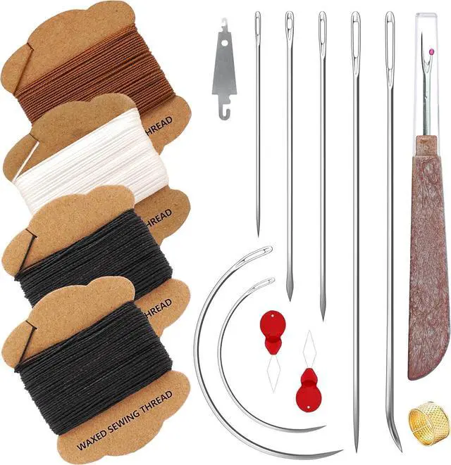 Main image of Upholstery Repair Kit: Extra Strong Waxed Sewing Thread 4 Rolls (3 Colors) &Heavy Duty Household Hand Needles (7 PCS) for Leather, Canvas, Bookbinding & Quilting Thread