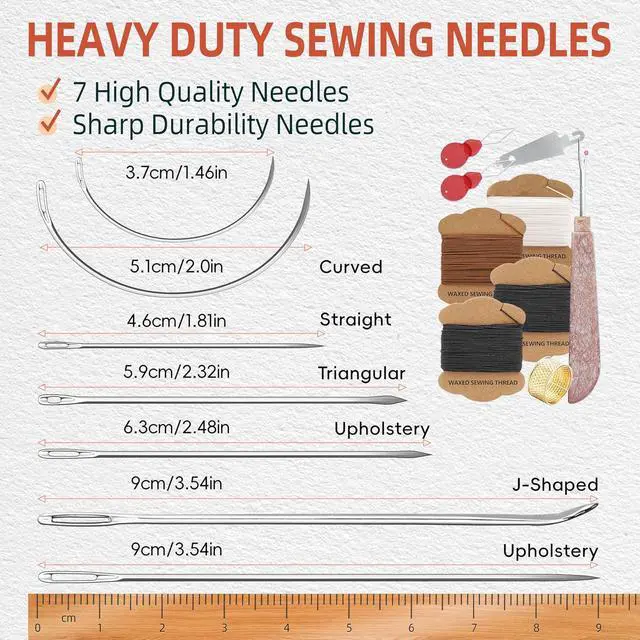 Alt view image 4 of 6 - Upholstery Repair Kit: Extra Strong Waxed Sewing Thread 4 Rolls (3 Colors) &Heavy Duty Household Hand Needles (7 PCS) for Leather, Canvas, Bookbinding & Quilting Thread