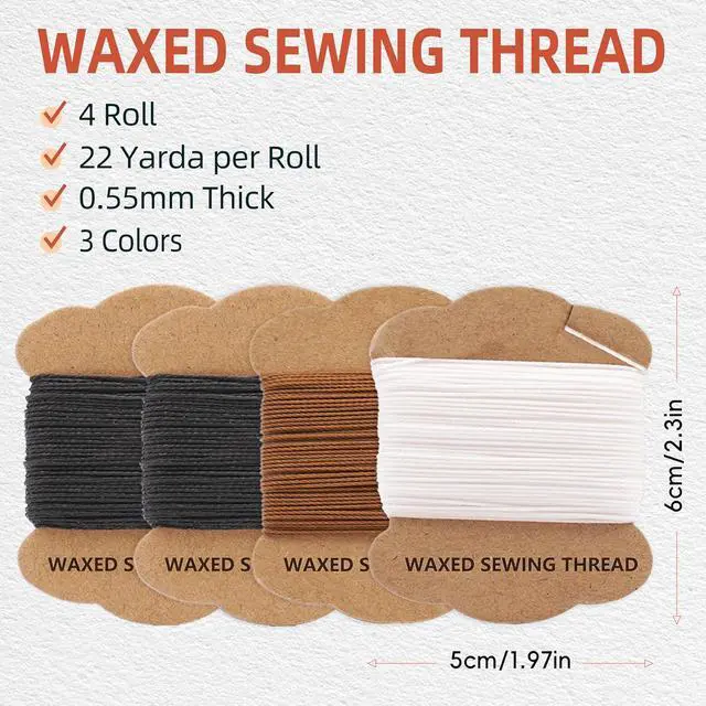 Alt view image 3 of 6 - Upholstery Repair Kit: Extra Strong Waxed Sewing Thread 4 Rolls (3 Colors) &Heavy Duty Household Hand Needles (7 PCS) for Leather, Canvas, Bookbinding & Quilting Thread