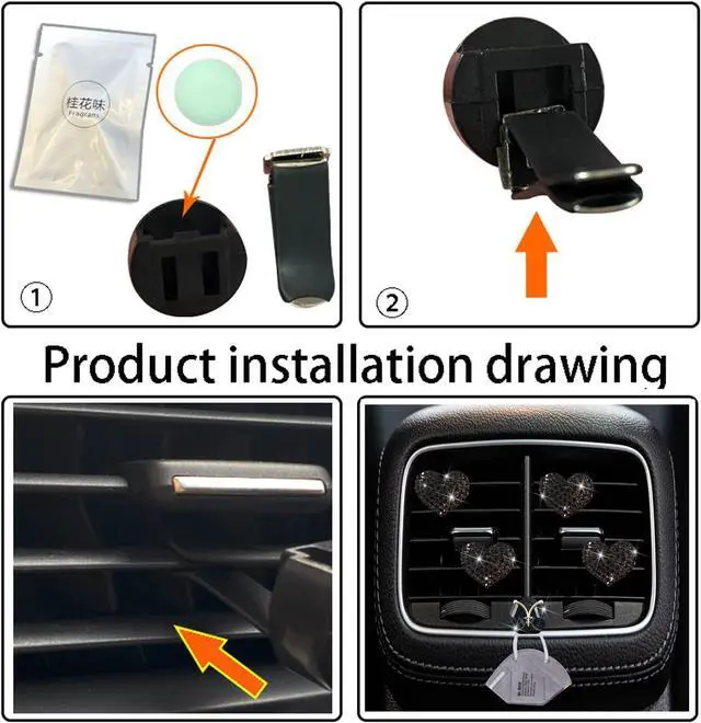 Alt view image 7 of 7 - Black Heart Air Vent Clips, 4 Pcs Bling Heart Air Fresheners Vents Clips Diamond Car Interior Decor Charm Cute Car Accessories + Cute Butterfly Mask Hook