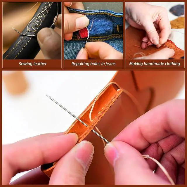 Alt view image 5 of 6 - Upholstery Repair Kit: Extra Strong Waxed Sewing Thread 4 Rolls (3 Colors) &Heavy Duty Household Hand Needles (7 PCS) for Leather, Canvas, Bookbinding & Quilting Thread