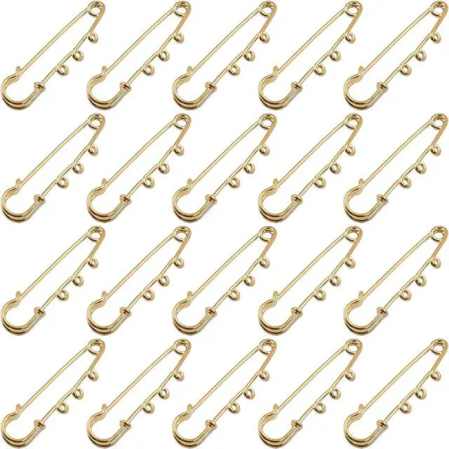 Main image of 20 Pcs Heavy Duty Safety Pins, 2 Inch Gold | Metal, Decorative Brooch Clasp, 3 Loops, DIY Crafts Jewelry Making, Sewing Clothes Blankets Skirts Kilts Knitted Fabric