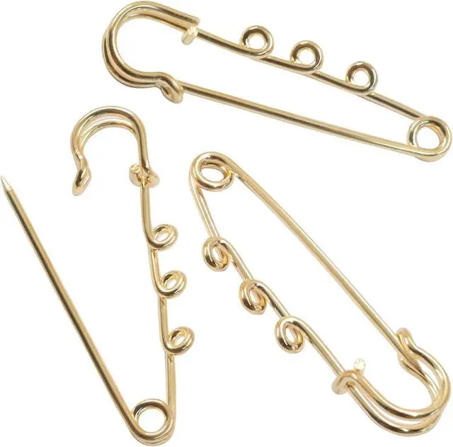 Alt view image 2 of 5 - 20 Pcs Heavy Duty Safety Pins, 2 Inch Gold | Metal, Decorative Brooch Clasp, 3 Loops, DIY Crafts Jewelry Making, Sewing Clothes Blankets Skirts Kilts Knitted Fabric