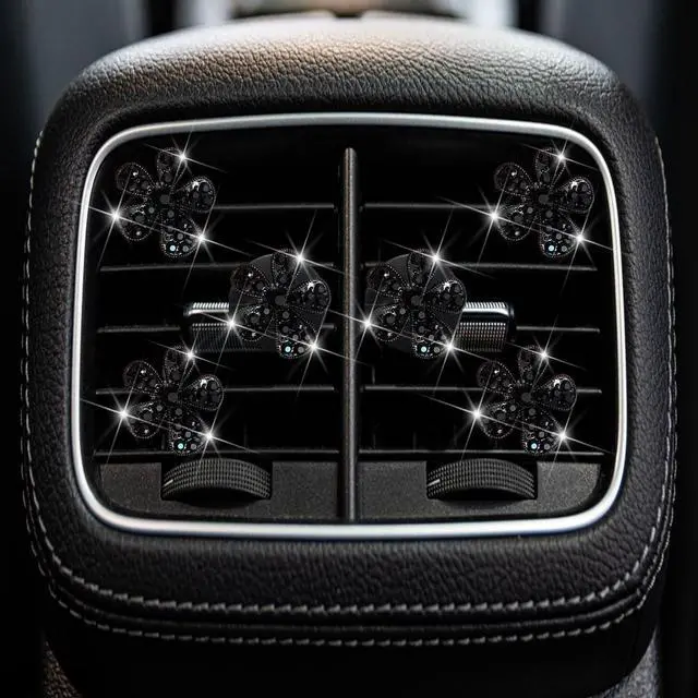 Alt view image 4 of 7 - 6 Pcs Black Daisy Air Vent Clips, Cute Flower Car Air Fresheners Vents Clips Diamond Vent Clip Car Interior Decor Charm Bling Accessories Decoration for Women
