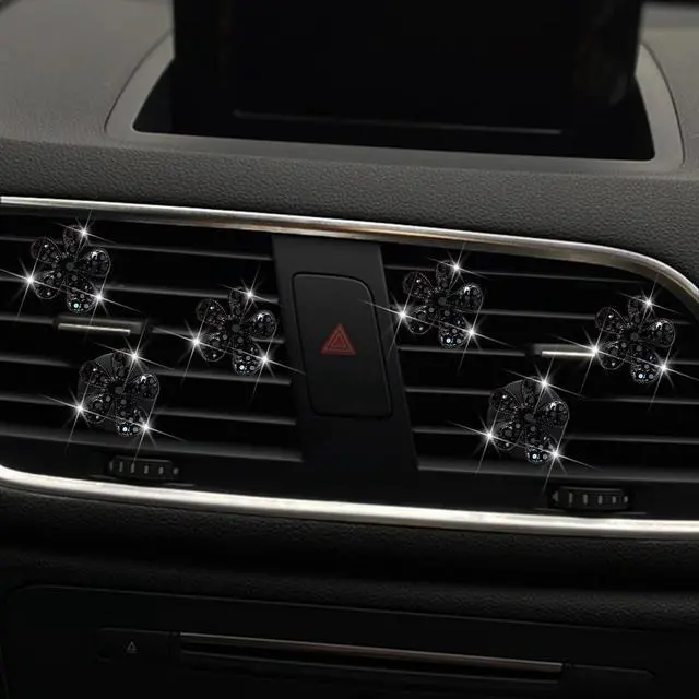 Alt view image 6 of 7 - 6 Pcs Black Daisy Air Vent Clips, Cute Flower Car Air Fresheners Vents Clips Diamond Vent Clip Car Interior Decor Charm Bling Accessories Decoration for Women