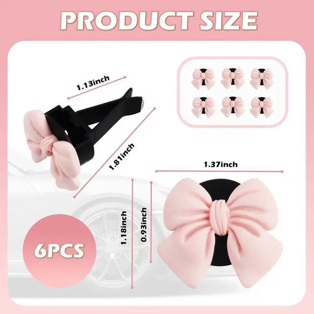 Alt view image 2 of 7 - 6PCS Pink Bow Car Vent Clips,Cute and Stylish Car Air Vent Clips Car Decor for Vertical or Horizontal Vent Grills,Aesthetic Stuff Clip-On Car Vent Accessories for Most Vehicles