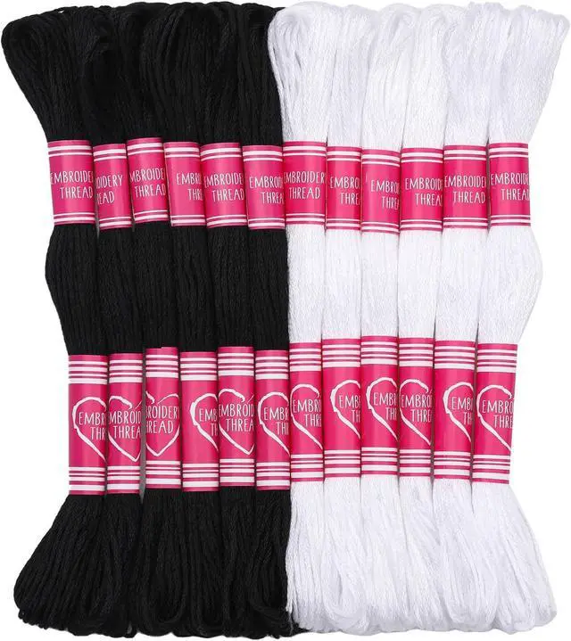 Main image of Embroidery Floss,12 Skeins Black and White Embroidery Thread | 2 Colors Hand Embroidery String Cross Stitch Thread Friendship Bracelet String for Jewelry Making, Embroidery Crafts