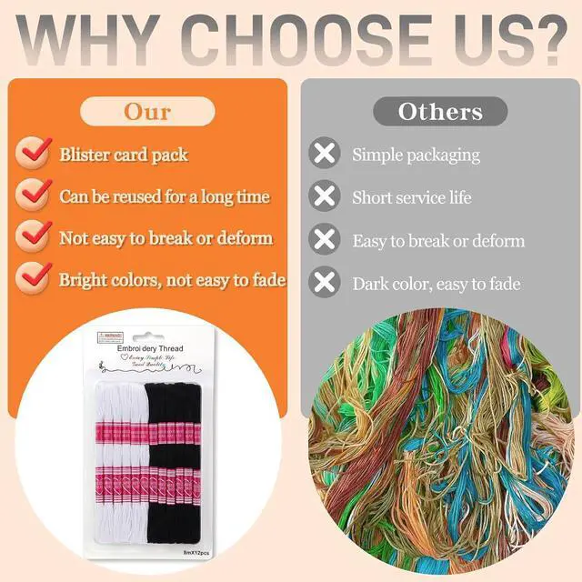 Alt view image 4 of 7 - Embroidery Floss,12 Skeins Black and White Embroidery Thread | 2 Colors Hand Embroidery String Cross Stitch Thread Friendship Bracelet String for Jewelry Making, Embroidery Crafts