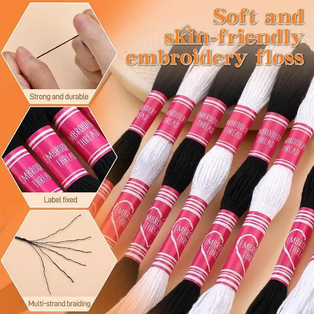 Alt view image 3 of 7 - Embroidery Floss,12 Skeins Black and White Embroidery Thread | 2 Colors Hand Embroidery String Cross Stitch Thread Friendship Bracelet String for Jewelry Making, Embroidery Crafts