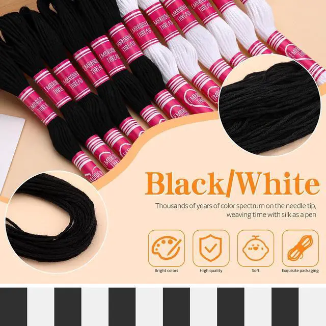 Alt view image 5 of 7 - Embroidery Floss,12 Skeins Black and White Embroidery Thread | 2 Colors Hand Embroidery String Cross Stitch Thread Friendship Bracelet String for Jewelry Making, Embroidery Crafts