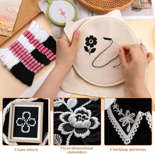 Alt view image 6 of 7 - Embroidery Floss,12 Skeins Black and White Embroidery Thread | 2 Colors Hand Embroidery String Cross Stitch Thread Friendship Bracelet String for Jewelry Making, Embroidery Crafts