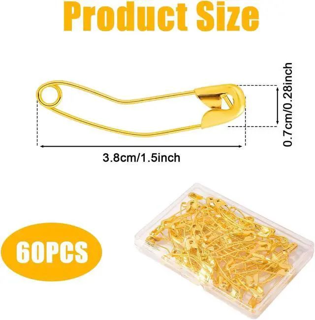 Alt view image 2 of 7 - NQEUEPN 60pcs Gold Curved Safety Pins, 1.5 Inch Bent Safety Pins Stainless Steel Sewing Safety Pins Quilting Pins Curved Accessories for Quilting Knitting Sewing CraftingGold, Medium, 54117