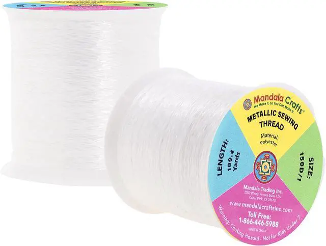 Alt view image 2 of 7 - Mandala Crafts Metallic White Embroidery Floss for Sewing, 218 Yard Spool | No Fraying, Thread for All Fabric Types, Hand Decorative Sewing, Computerized Embroidery, Needle Work, Cross Stitch