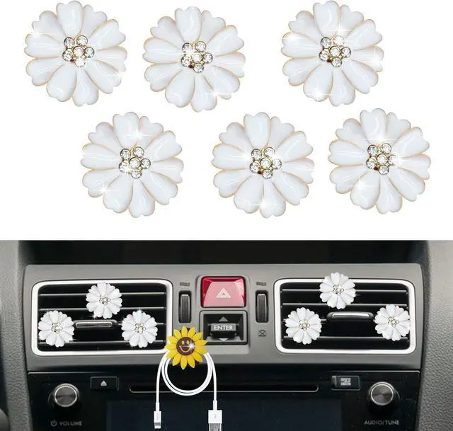 Main image of Daisy Air Vent Clips - 6 Pcs Cute Flower Car Air Fresheners Vents Clips Glam Car Interior Decor Charm Accessories for Women (White)+ Mask Hook