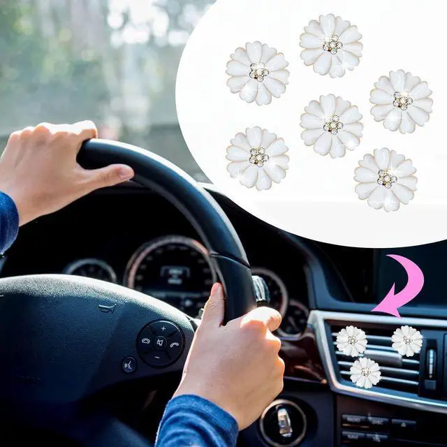 Alt view image 5 of 7 - Daisy Air Vent Clips - 6 Pcs Cute Flower Car Air Fresheners Vents Clips Glam Car Interior Decor Charm Accessories for Women (White)+ Mask Hook