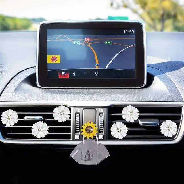 Alt view image 3 of 7 - Daisy Air Vent Clips - 6 Pcs Cute Flower Car Air Fresheners Vents Clips Glam Car Interior Decor Charm Accessories for Women (White)+ Mask Hook