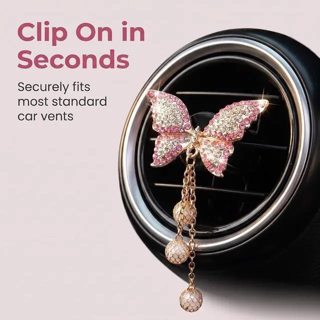 Alt view image 3 of 7 - Pink Heart & Butterfly Pandent Air Vent Clips, 4 Pcs Bling Heart Car Air Fresheners Vents Clips Diamond Interior Decor Bling Cute Car Accessories Decoration for Women +Sunflower Mask Hook