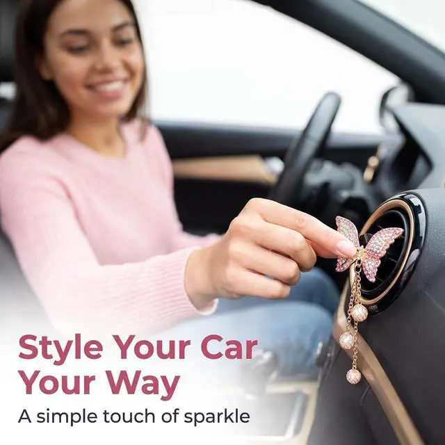 Alt view image 6 of 7 - Pink Heart & Butterfly Pandent Air Vent Clips, 4 Pcs Bling Heart Car Air Fresheners Vents Clips Diamond Interior Decor Bling Cute Car Accessories Decoration for Women +Sunflower Mask Hook