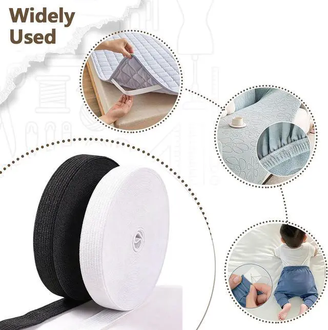 Alt view image 6 of 7 - 0.6 Inch 22 Yards Elastic Band for Sewing, Durable & Soft Elastic for Waistbands, Pants, DIY Crafts, Wig Making & Pajamas, 2 Rolls Knit Bands, Black & White.