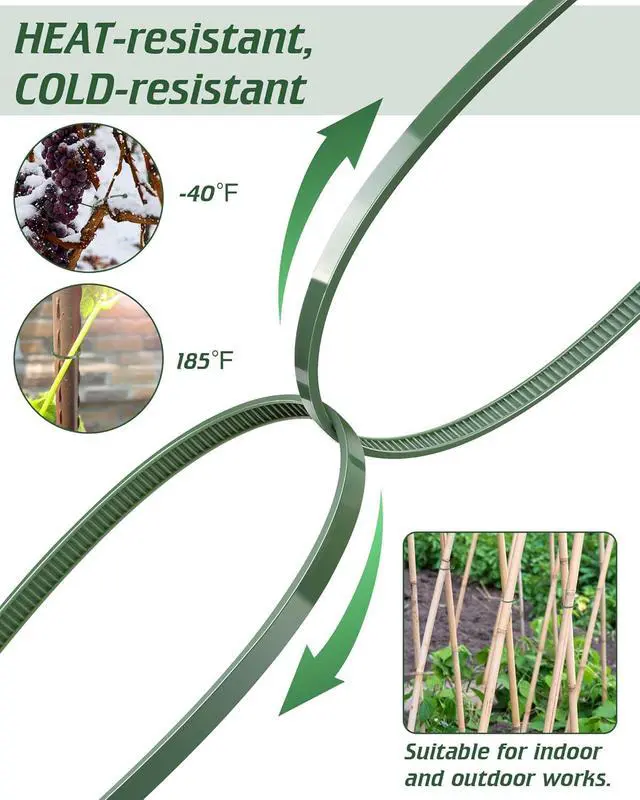 Alt view image 5 of 7 - PA66 8 Inch Green Zip Ties 100 Pack Heavy Duty Plastic Wire Ties | 3.6 MM Wide, 45lb Strength, UV Resistant, Self-locking Nylon Cable Ties for Garden Plants Floral Arrangements Holiday Lights