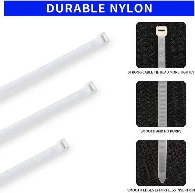 Alt view image 5 of 7 - Small 4 inch White Nylon Plastic Cable Zip Ties Wire Wraps, 200 Pack | Self-Locking, Eco-Friendly, Heavy Duty Wire Tie Wraps for Home, Office, Garden, Garage, Workshop