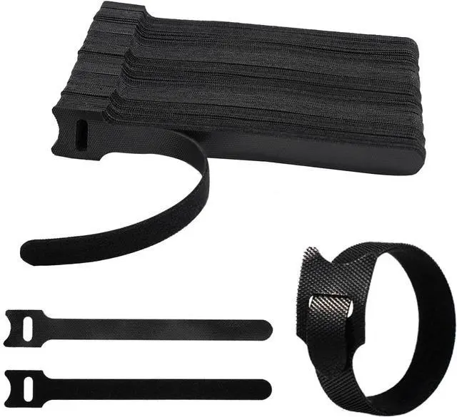 Main image of CableGeeker 60 PCS Reusable Cable Ties (6 Inch), Black | Adjustable Hook and Loop Cord Straps, Wire Organizer for Home, Office, Electronics