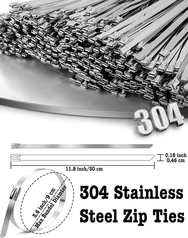 Alt view image 2 of 7 - 50Pcs Metal Zip Ties, Heavy Duty Stainless Steel Cable Ties, 11.8 inch | 304 Stainless Steel, Self-Locking, Holds 198 Ibs, Hear Resistant to 932F, Rust & UV Resistant, Outdoor Use