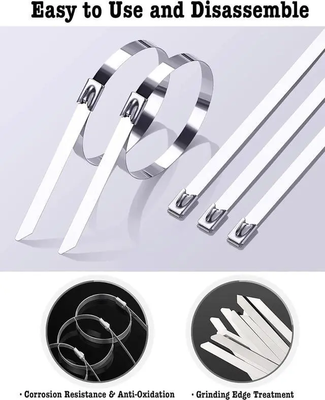 Alt view image 5 of 7 - 50Pcs Metal Zip Ties, Heavy Duty Stainless Steel Cable Ties, 11.8 inch | 304 Stainless Steel, Self-Locking, Holds 198 Ibs, Hear Resistant to 932F, Rust & UV Resistant, Outdoor Use