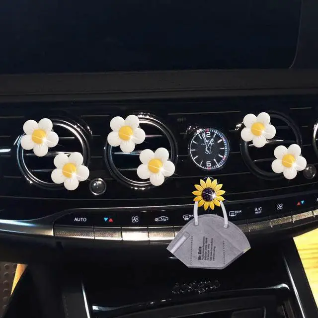 Alt view image 4 of 7 - Cute Daisy Air Vent Clips, 6 Pcs Flower Car Air Fresheners Vent Clips Car Diffuser Vent Clip Charm Decoration for Women Cute Interior Decor Accessories + Sunflower Mask Hook (White)