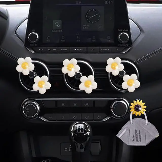 Alt view image 3 of 7 - Cute Daisy Air Vent Clips, 6 Pcs Flower Car Air Fresheners Vent Clips Car Diffuser Vent Clip Charm Decoration for Women Cute Interior Decor Accessories + Sunflower Mask Hook (White)