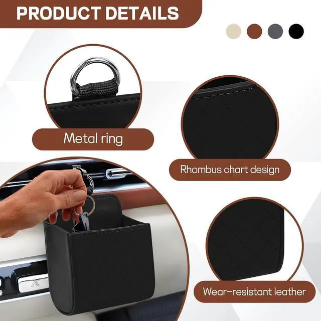 Alt view image 3 of 6 - wuyaoyao Car Vent Storage Organizer, Leather Air Vent Storage Pouch with Hook, Automotive Dashboard Organizer Pocket for Phone Key Lipstick Coin Sunglasses, Universal Interior Car Accessories (Black)