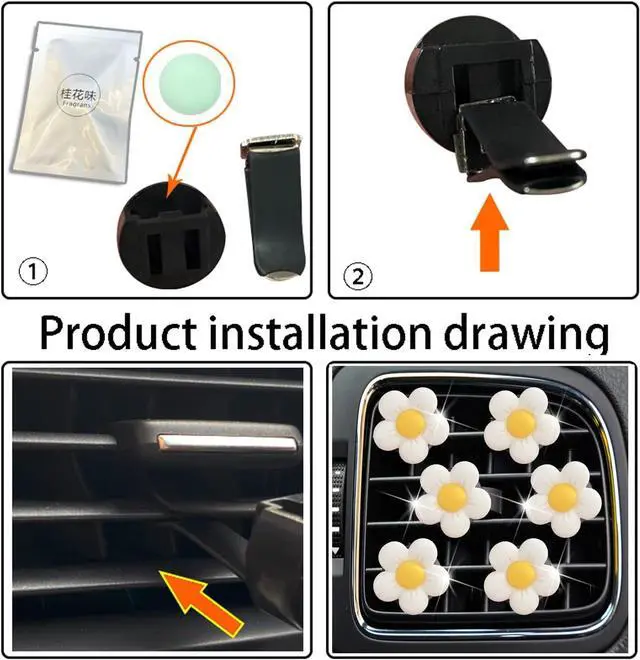Alt view image 7 of 7 - Cute Daisy Air Vent Clips, 6 Pcs Flower Car Air Fresheners Vent Clips Car Diffuser Vent Clip Charm Decoration for Women Cute Interior Decor Accessories + Sunflower Mask Hook (White)