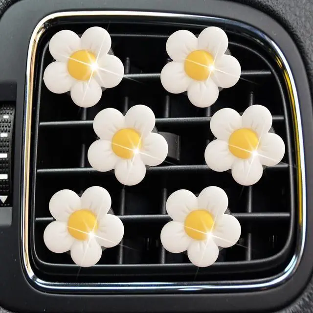 Alt view image 5 of 7 - Cute Daisy Air Vent Clips, 6 Pcs Flower Car Air Fresheners Vent Clips Car Diffuser Vent Clip Charm Decoration for Women Cute Interior Decor Accessories + Sunflower Mask Hook (White)