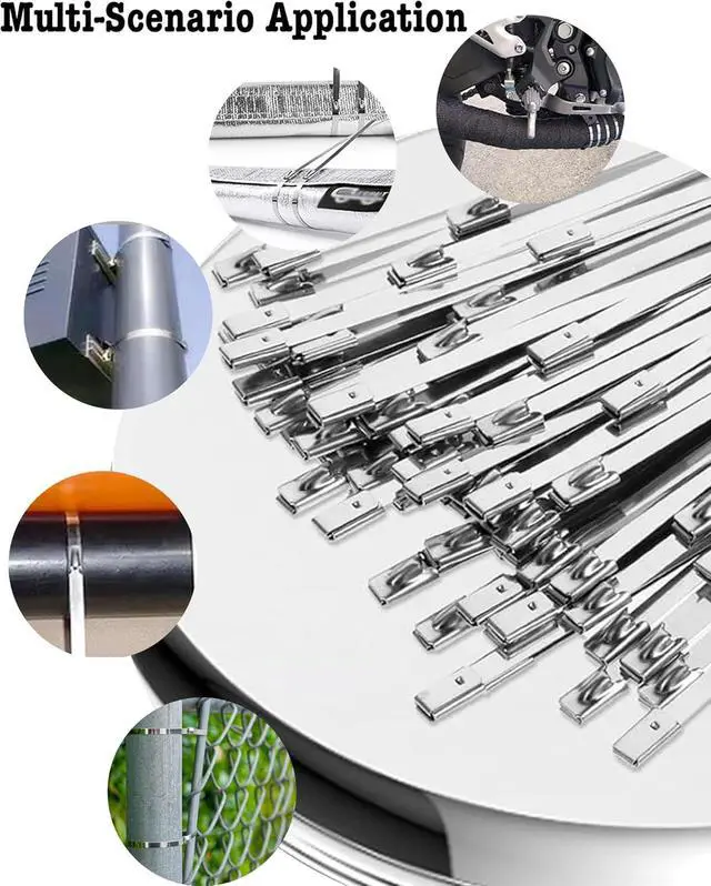 Alt view image 6 of 7 - 50Pcs Metal Zip Ties, Heavy Duty Stainless Steel Cable Ties, 11.8 inch | 304 Stainless Steel, Self-Locking, Holds 198 Ibs, Hear Resistant to 932F, Rust & UV Resistant, Outdoor Use
