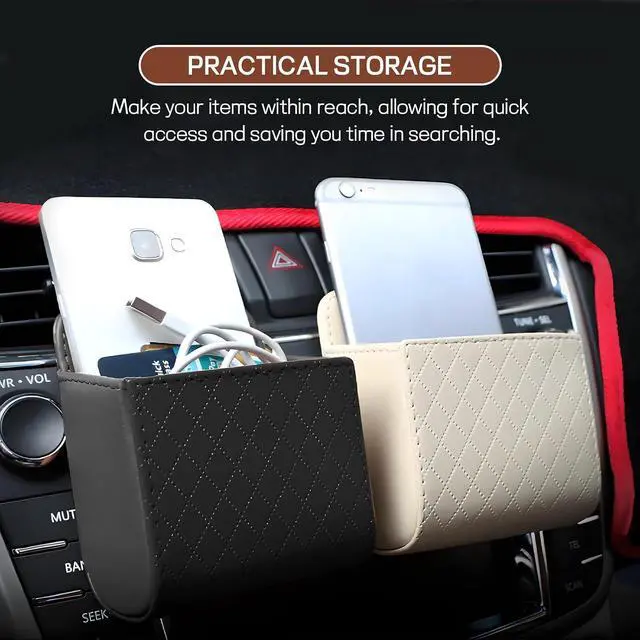 Alt view image 6 of 6 - wuyaoyao Car Vent Storage Organizer, Leather Air Vent Storage Pouch with Hook, Automotive Dashboard Organizer Pocket for Phone Key Lipstick Coin Sunglasses, Universal Interior Car Accessories (Black)