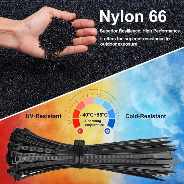 Alt view image 5 of 7 - 150 Pack Zip Ties 8 Inch Black, 40lbs Tensile Strength, Nylon Cable Ties | Self-Locking Wire Ties, Premium Plastic Zip Ties, Tie Wraps for Indoor and Outdoor Multipurpose Use