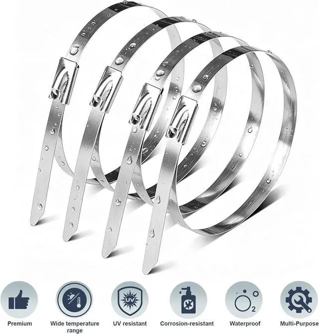 Alt view image 3 of 7 - Metal Zip Ties, 50PCS 11.8 Inch, 304 Stainless Steel Heavy Duty Self-Locking Cable Ties, Heat Resistant& Corrosion Proof Metal Ties for Outdoor Fence, Pipes, Vehicle and Farm Machinery