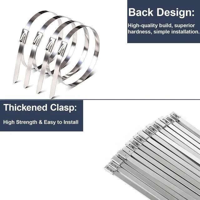 Alt view image 5 of 7 - Metal Zip Ties, 50PCS 11.8 Inch, 304 Stainless Steel Heavy Duty Self-Locking Cable Ties, Heat Resistant& Corrosion Proof Metal Ties for Outdoor Fence, Pipes, Vehicle and Farm Machinery