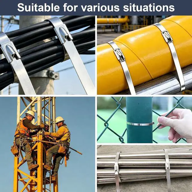 Alt view image 6 of 7 - Metal Zip Ties, 50PCS 11.8 Inch, 304 Stainless Steel Heavy Duty Self-Locking Cable Ties, Heat Resistant& Corrosion Proof Metal Ties for Outdoor Fence, Pipes, Vehicle and Farm Machinery