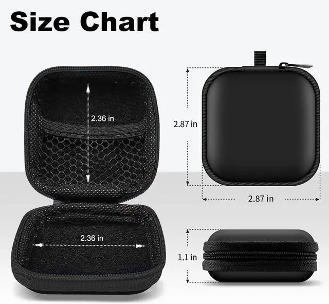 Alt view image 4 of 7 - Square + Round Earbud Case Portable EVA Carrying Case Storage Bag Cell Phone Accessories Organizer with Carabiner for Earphone, Earbud, Earpieces, SD Memory Card, Camera Chips, Black * 2