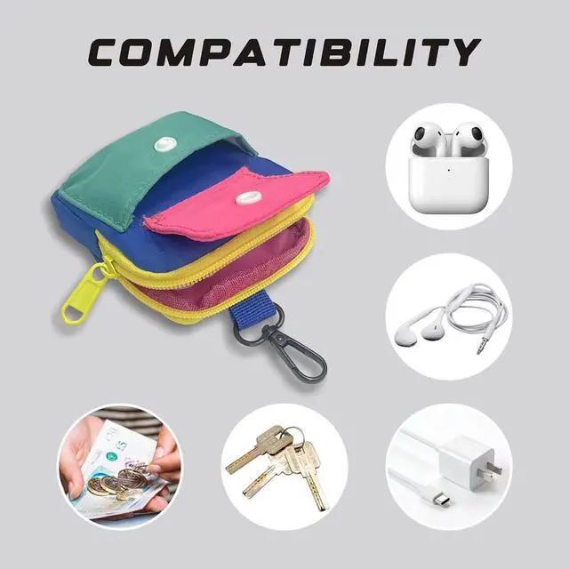 Alt view image 4 of 6 - Portable Headphone Case Storage Bag, Universal Wireless Earbuds Pouch, Color Blocking Phone Accessories Organizer for Earphone Data Cable Small Change, 1 Piece