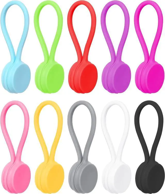 Main image of Quacc 10 PCS Silicone Magnetic Cable Ties, Reusable Ties for Organizing | 10 Colors Magnetic Twist Ties, Strong and Elastic, Fit for Bundling, Holding Stuff, Book Markers, Fridge Magnets