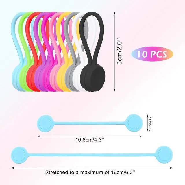 Alt view image 2 of 6 - Quacc 10 PCS Silicone Magnetic Cable Ties, Reusable Ties for Organizing | 10 Colors Magnetic Twist Ties, Strong and Elastic, Fit for Bundling, Holding Stuff, Book Markers, Fridge Magnets