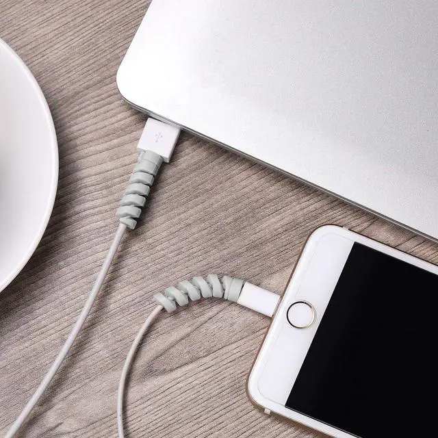 Alt view image 5 of 7 - Jetec 24 Pcs Spiral USB Cable Cord Protector Saver,Grey | Phone Charging Cord End Saver, Prevents Cable Fraying Breakage, Soft Silicone Wraps Fits Most Chargers, Home Office Car