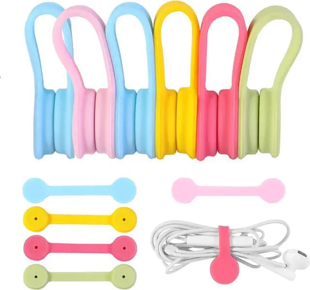 Alt view image 7 of 7 - Viaky Magnetic Cable Ties 6-Pack,Silicone Magnetic Cord Ties,Macaron Color | Magnetic Cord Organizer for Bundling Earphone, Charging Cords,Cord Wraps,Reusable Twist Ties for Home,Office,Kitchen,Travel