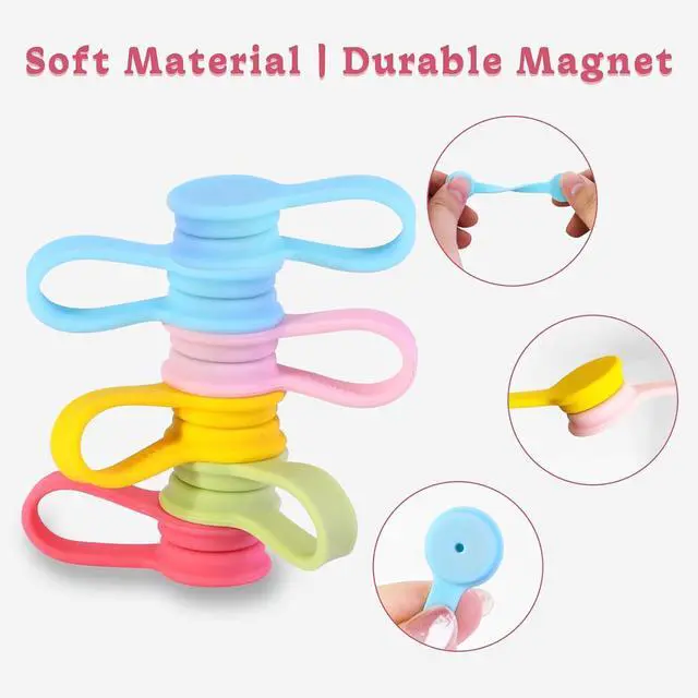 Alt view image 4 of 7 - Viaky Magnetic Cable Ties 6-Pack,Silicone Magnetic Cord Ties,Macaron Color | Magnetic Cord Organizer for Bundling Earphone, Charging Cords,Cord Wraps,Reusable Twist Ties for Home,Office,Kitchen,Travel