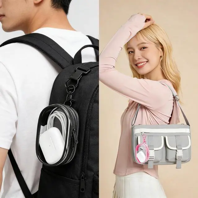 Alt view image 5 of 6 - Linsaner 2 Pack Transparent Tech Pouch Storage Bags, Pink + Purple | Cable Organizer, Earphone Storage, Charger Holder, Key, Coin, Blind Box Doll Display Bag